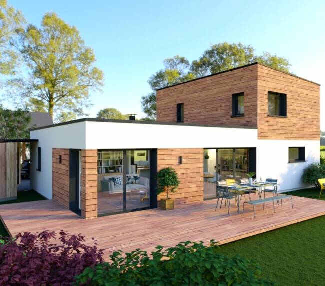 3D d'une construction de maison en en bois réalisée par Sébastien Dufeu avant le début des travaux en Sarthe. Un projet de maison passive.