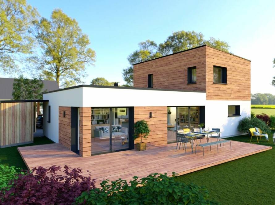 3D d'une construction de maison en en bois réalisée par Sébastien Dufeu avant le début des travaux en Sarthe. Un projet de maison passive.